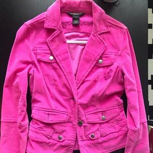 Hot pink waist length corduroy blazer